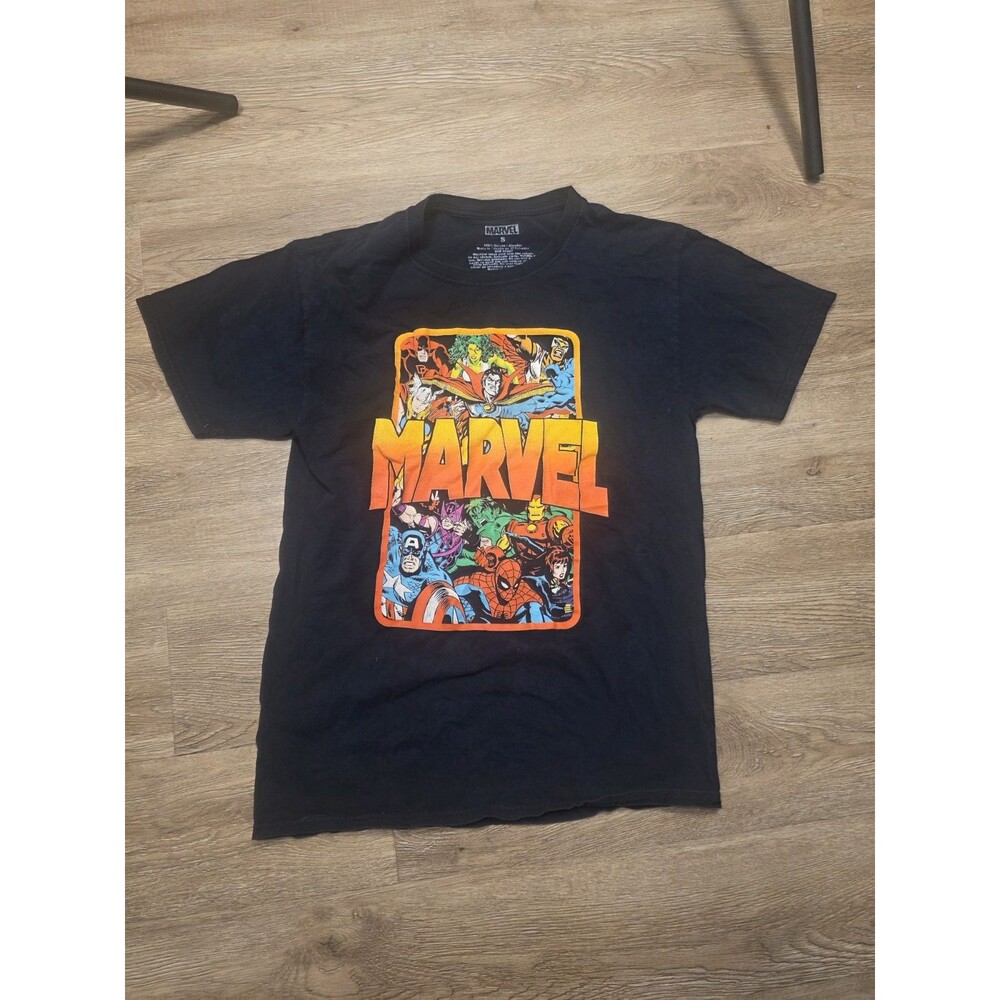 Marvel Men’s Graphic Print Jersey Crew Neck T-Shirt Black Comic Characters S
